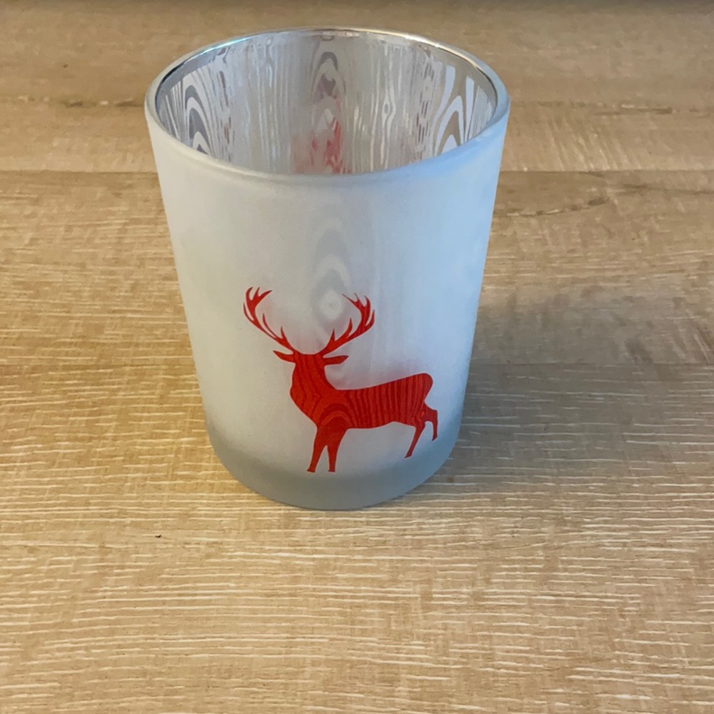 Glass red moose candle holder